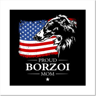 Borzoi Mom American Flag patriotic dog Posters and Art